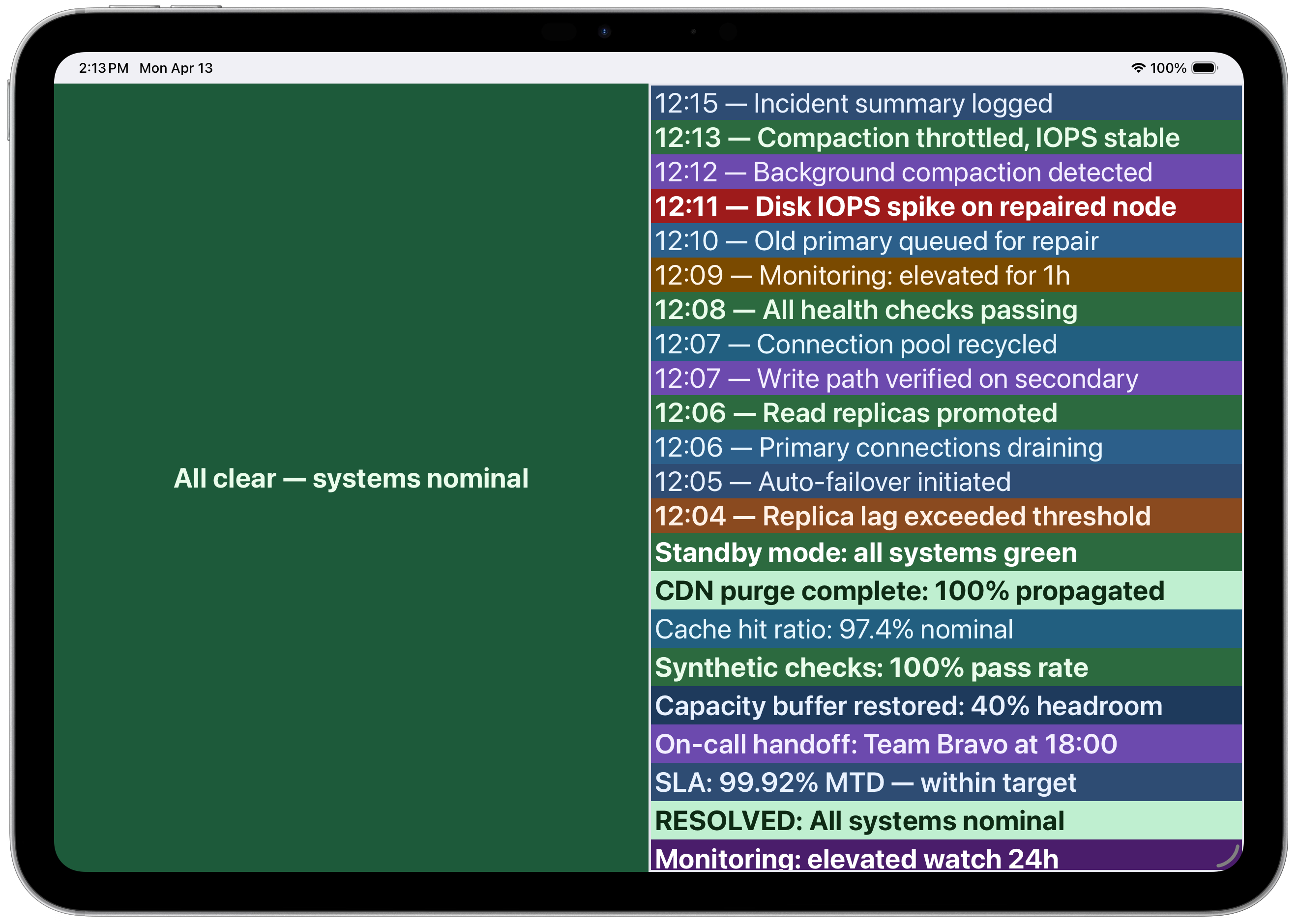 Push To Display showing a Side by Side layout with live operational data on an iPad